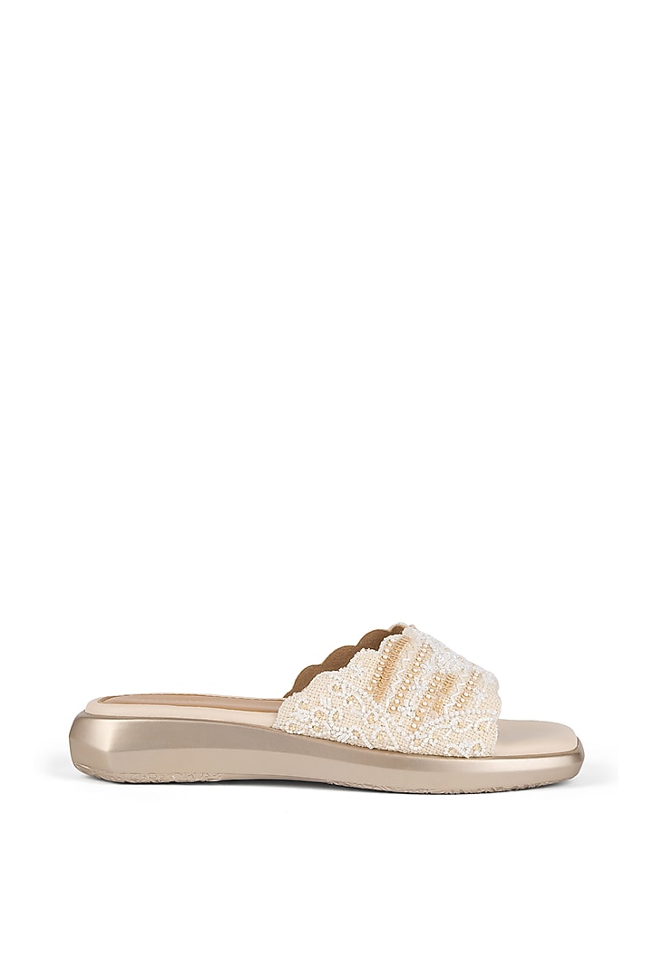 Beige Jute Sequins Embellished Heels by Anaar at Pernia's Pop Up Shop