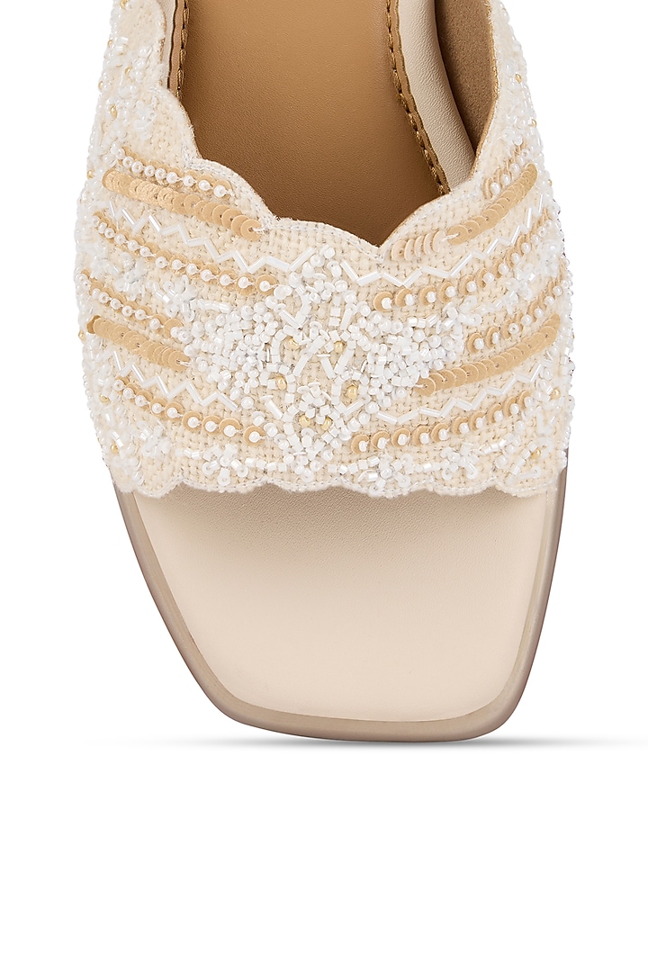 Beige Jute Sequins Embellished Heels by Anaar at Pernia's Pop Up Shop
