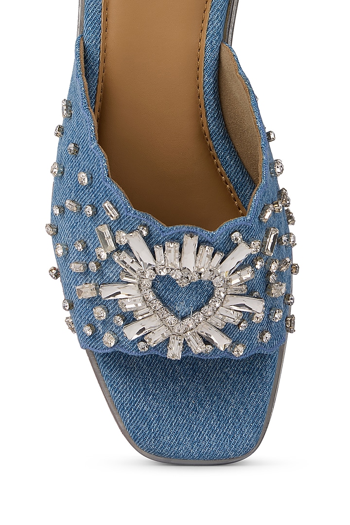 Blue Denim Embellished Wedges by Anaar at Pernia's Pop Up Shop