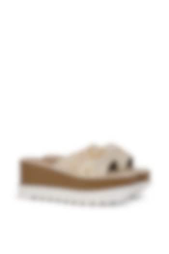 Beige Jute Cutdana Embroidered Wedges by Anaar at Pernia's Pop Up Shop