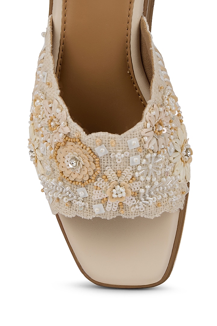 Beige Jute Cutdana Embroidered Wedges by Anaar at Pernia's Pop Up Shop