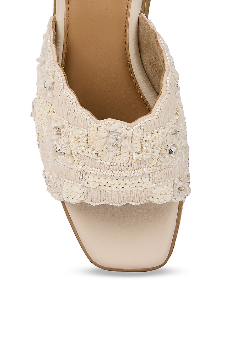 Off-White Chiffon Diamond Embellished Wedges by Anaar at Pernia's Pop Up Shop