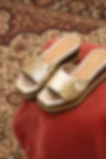 Gold Satin Sequins Embellished Wedges by Anaar at Pernia's Pop Up Shop