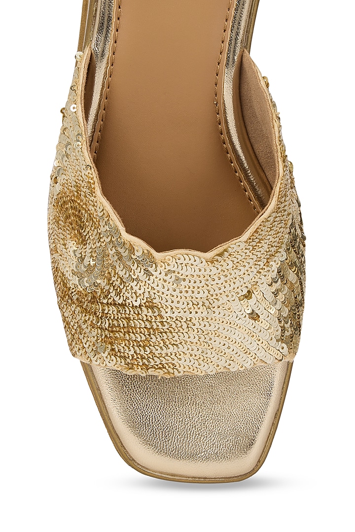 Gold Satin Sequins Embellished Wedges by Anaar at Pernia's Pop Up Shop