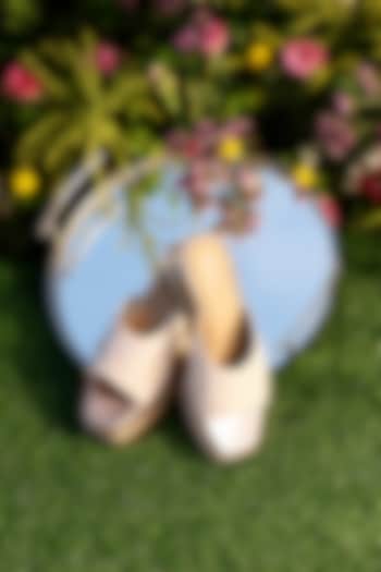 Pink Raw Silk & Crepe Floral Embellished Wedges by Anaar at Pernia's Pop Up Shop