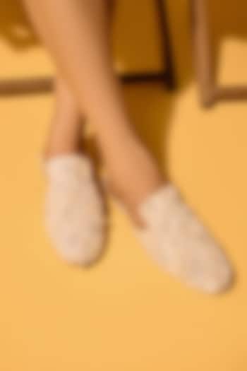 Off-White Chiffon Cutdana Embroidered Flats by Anaar at Pernia's Pop Up Shop