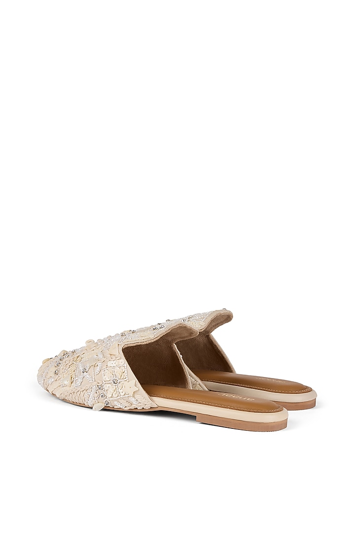 Off-White Chiffon Cutdana Embroidered Flats by Anaar at Pernia's Pop Up Shop