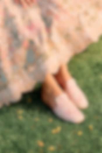 Pink Satin Thread Work Embroidered Flats by Anaar at Pernia's Pop Up Shop