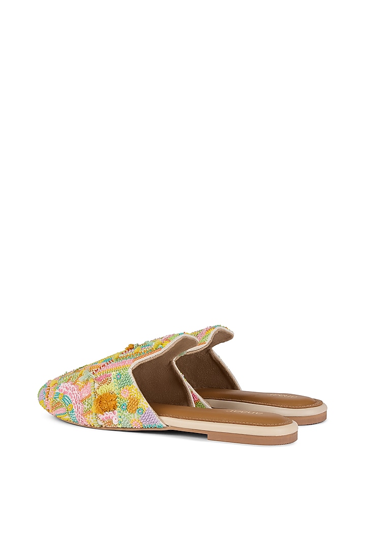 Multi-Colored Raw Silk Cutdana Embroidered Mules by Anaar at Pernia's Pop Up Shop