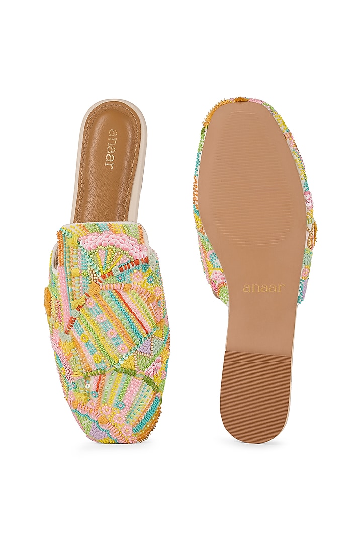Multi-Colored Raw Silk Cutdana Embroidered Mules by Anaar at Pernia's Pop Up Shop