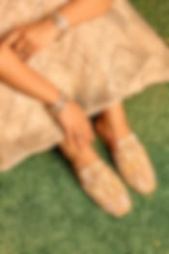 Gold Satin Sequins Embellished Mules by Anaar at Pernia's Pop Up Shop