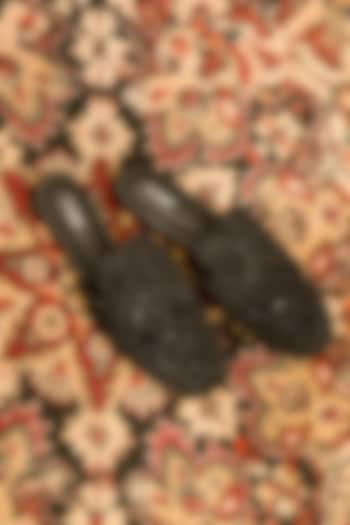 Black Satin Sequins Embroidered Mules by Anaar at Pernia's Pop Up Shop