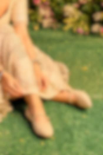 Beige Lace Sequins Embroidered Ballerina Flats by Anaar at Pernia's Pop Up Shop