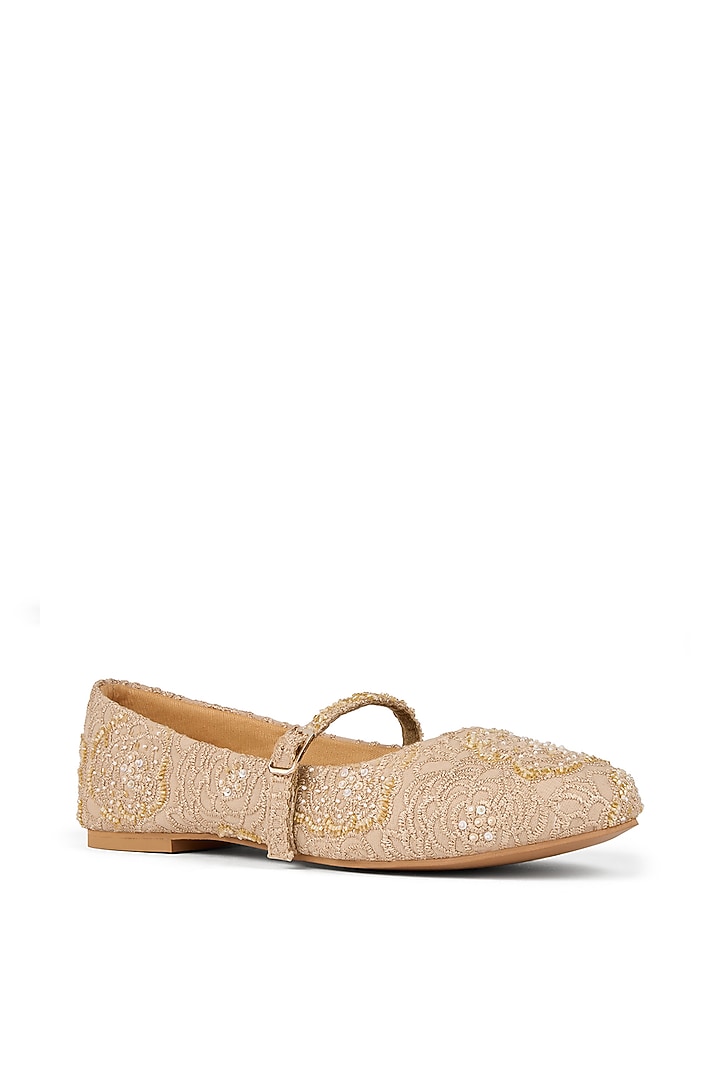 Beige Lace Sequins Embroidered Ballerina Flats by Anaar at Pernia's Pop Up Shop