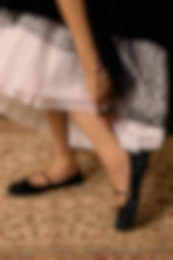 Black Satin Cutdana Embroidered Ballerina Flats by Anaar at Pernia's Pop Up Shop