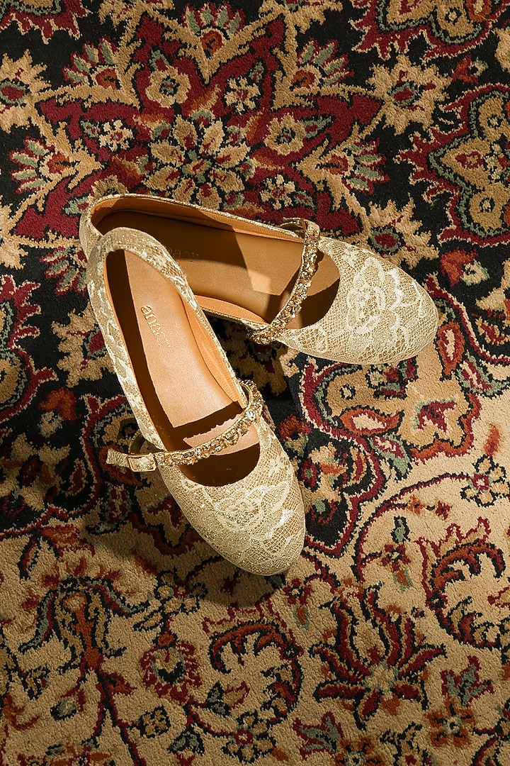 Gold Lace Ballerina Flats by Anaar at Pernia's Pop Up Shop