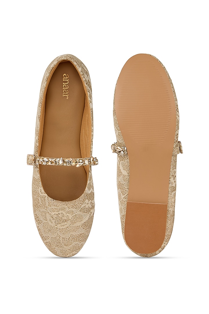 Gold Lace Ballerina Flats by Anaar at Pernia's Pop Up Shop