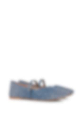 Blue Denim Embellished Ballerina Flats by Anaar at Pernia's Pop Up Shop