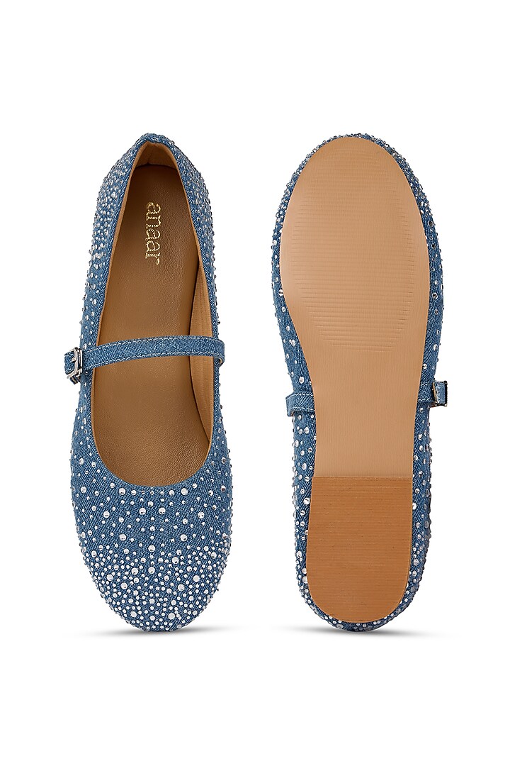 Blue Denim Embellished Ballerina Flats by Anaar at Pernia's Pop Up Shop