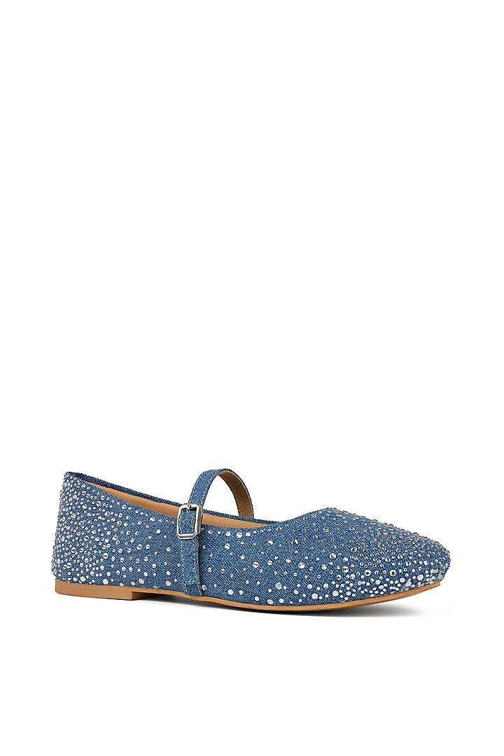 Blue Denim Embellished Ballerina Flats by Anaar at Pernia's Pop Up Shop