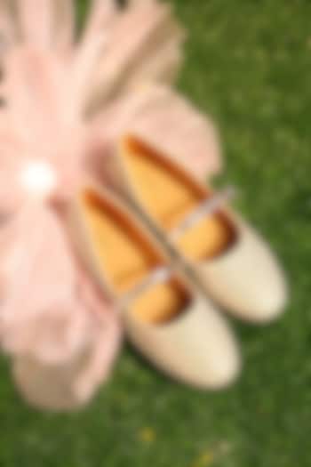 Beige Faux Leather Embellished Ballerina Flats by Anaar at Pernia's Pop Up Shop