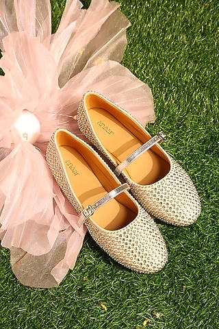 Beige Faux Leather Embellished Ballerina Flats by Anaar