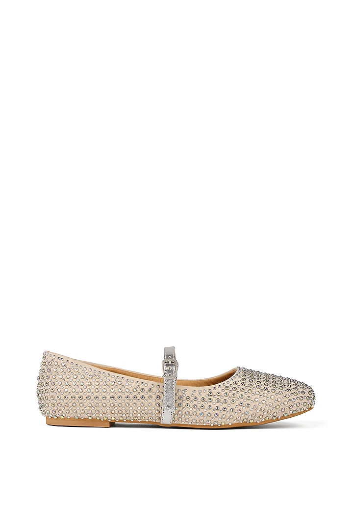 Beige Faux Leather Embellished Ballerina Flats by Anaar at Pernia's Pop Up Shop
