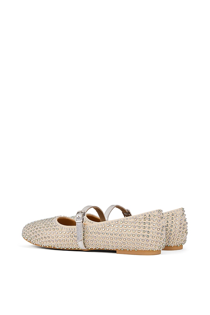 Beige Faux Leather Embellished Ballerina Flats by Anaar at Pernia's Pop Up Shop
