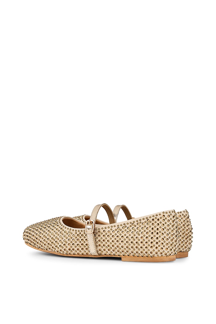 Gold Faux Leather Diamond Embellished Ballerina Flats by Anaar at Pernia's Pop Up Shop