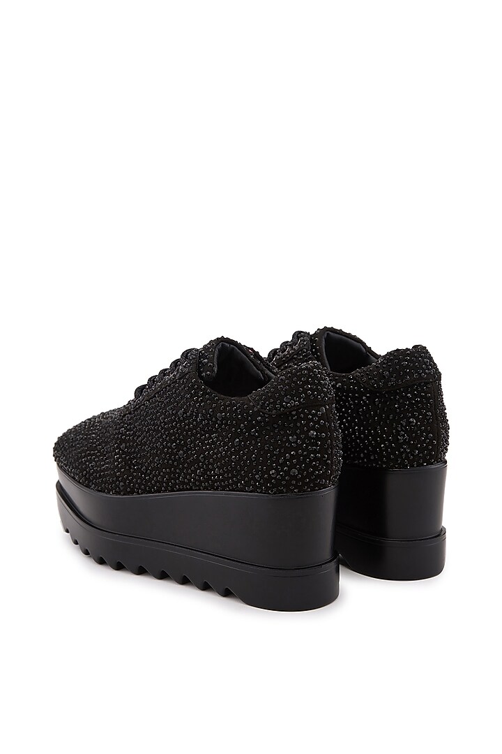 Black Microsuede Embellished Sneakers by Anaar at Pernia's Pop Up Shop