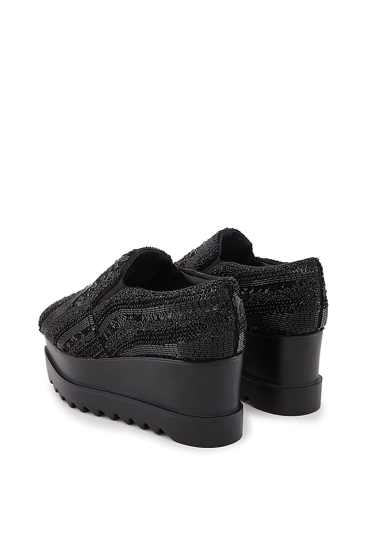 Black Microsuede Embellished Sneakers by Anaar at Pernia's Pop Up Shop
