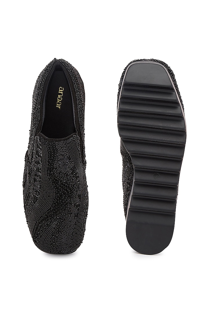 Black Microsuede Embellished Sneakers by Anaar at Pernia's Pop Up Shop