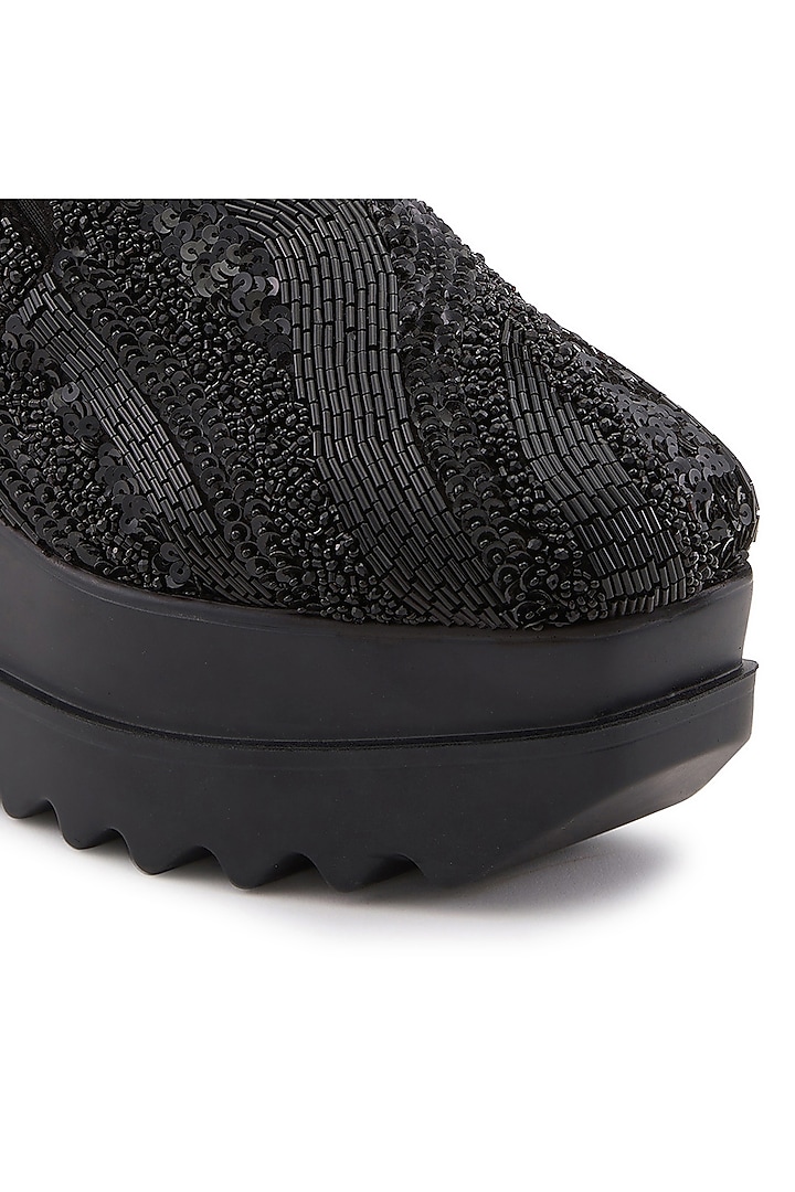 Black Microsuede Embellished Sneakers by Anaar at Pernia's Pop Up Shop