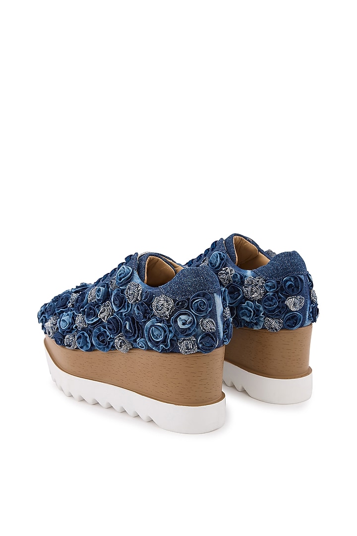 Blue Denim Hand Embroidered Sneakers by Anaar at Pernia's Pop Up Shop