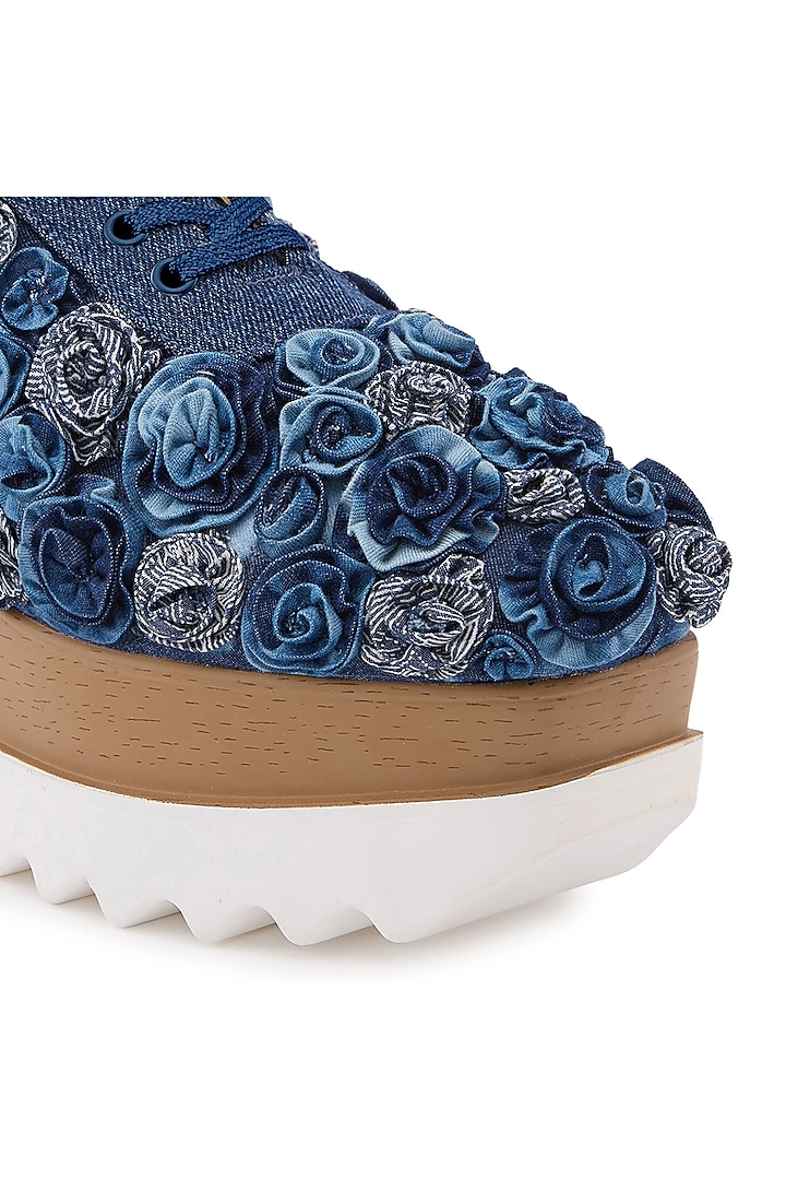 Blue Denim Hand Embroidered Sneakers by Anaar at Pernia's Pop Up Shop