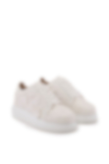 White Lace Embroidered Sneakers by Anaar at Pernia's Pop Up Shop
