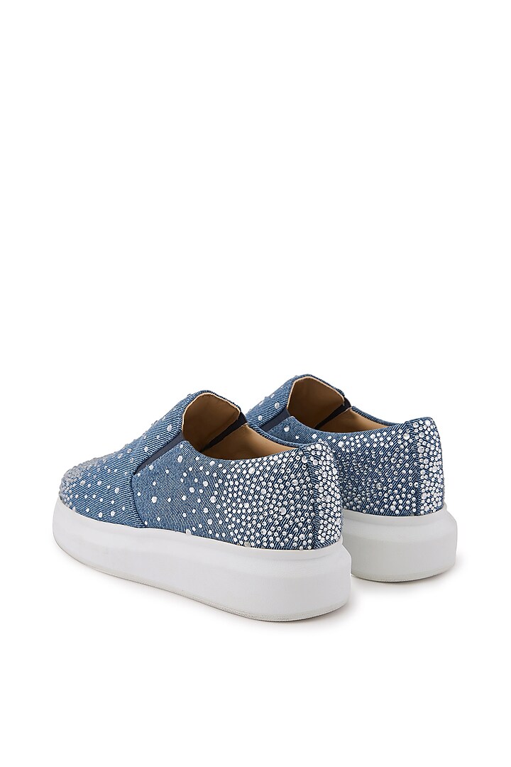 Blue Denim Embellished Sneakers by Anaar at Pernia's Pop Up Shop