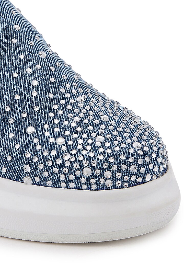 Blue Denim Embellished Sneakers by Anaar at Pernia's Pop Up Shop