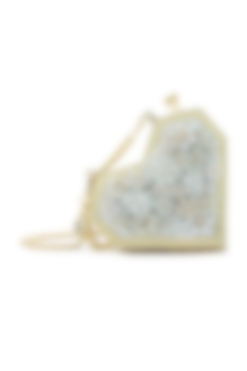 Ivory Metallic Floral Embellished Heart Clutch by Anaar at Pernia's Pop Up Shop