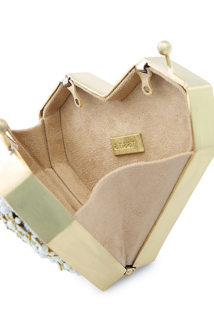 Ivory Metallic Floral Embellished Heart Clutch by Anaar at Pernia's Pop Up Shop