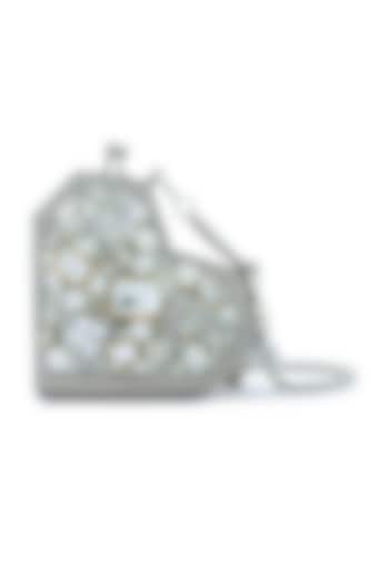 Ivory Metallic Floral Embellished Heart Clutch by Anaar at Pernia's Pop Up Shop