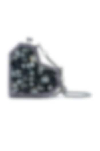 Black Metallic Diamond Embellished Heart Clutch by Anaar at Pernia's Pop Up Shop