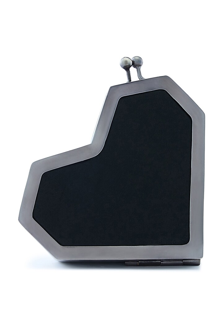 Black Metallic Diamond Embellished Heart Clutch by Anaar at Pernia's Pop Up Shop