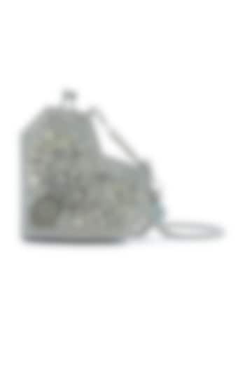 Silver Metallic Stud Embellished Heart Clutch by Anaar at Pernia's Pop Up Shop