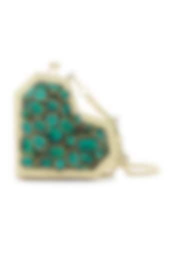 Green Metallic Emerald Swarovski Embellished Heart Clutch by Anaar at Pernia's Pop Up Shop