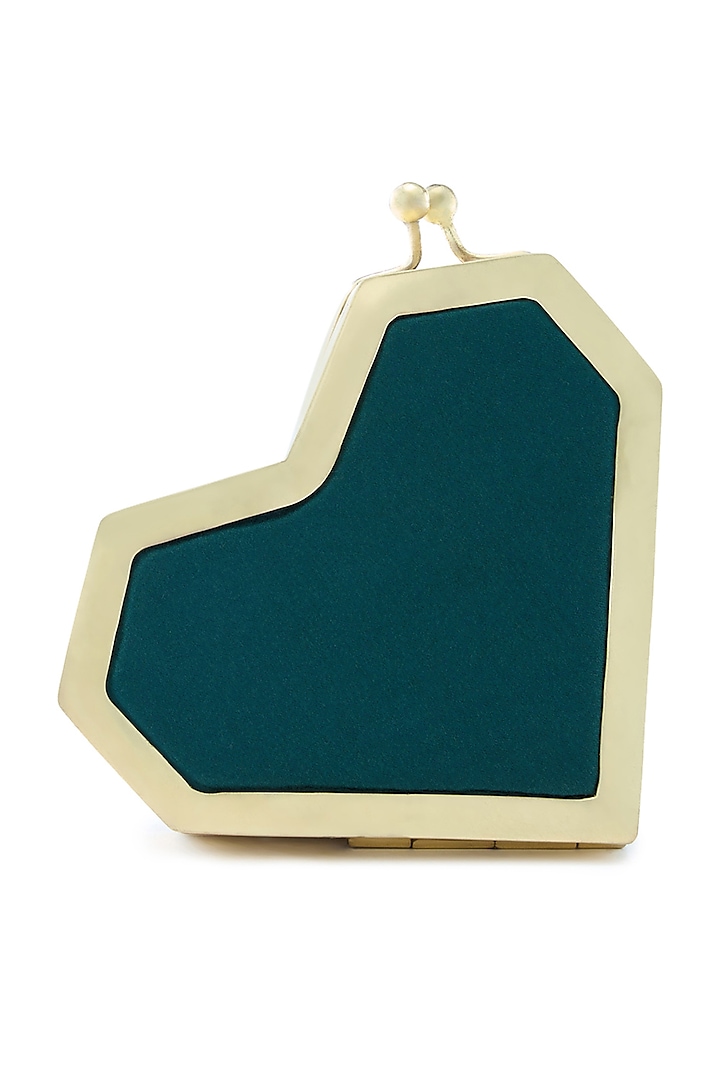 Green Metallic Emerald Swarovski Embellished Heart Clutch by Anaar at Pernia's Pop Up Shop