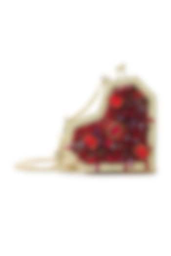 Red Metallic Ruby Stone Embellished Heart Clutch by Anaar at Pernia's Pop Up Shop
