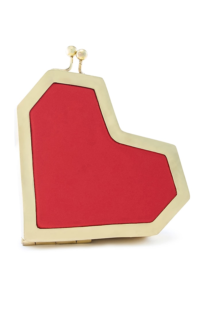 Red Metallic Ruby Stone Embellished Heart Clutch by Anaar at Pernia's Pop Up Shop