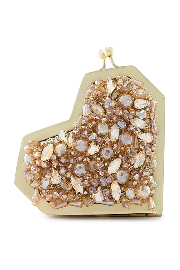 Gold Metallic Crystal & Sequins Embellished Heart Clutch by Anaar at Pernia's Pop Up Shop