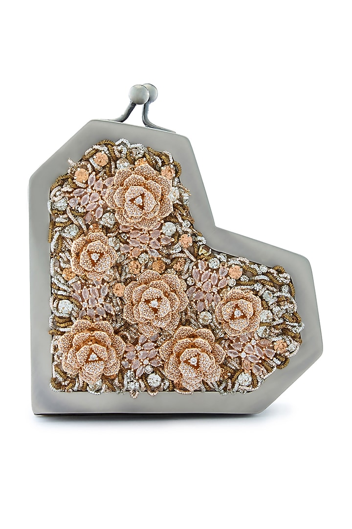 Rose Gold Metallic Crystal Embellished Heart Clutch by Anaar at Pernia's Pop Up Shop